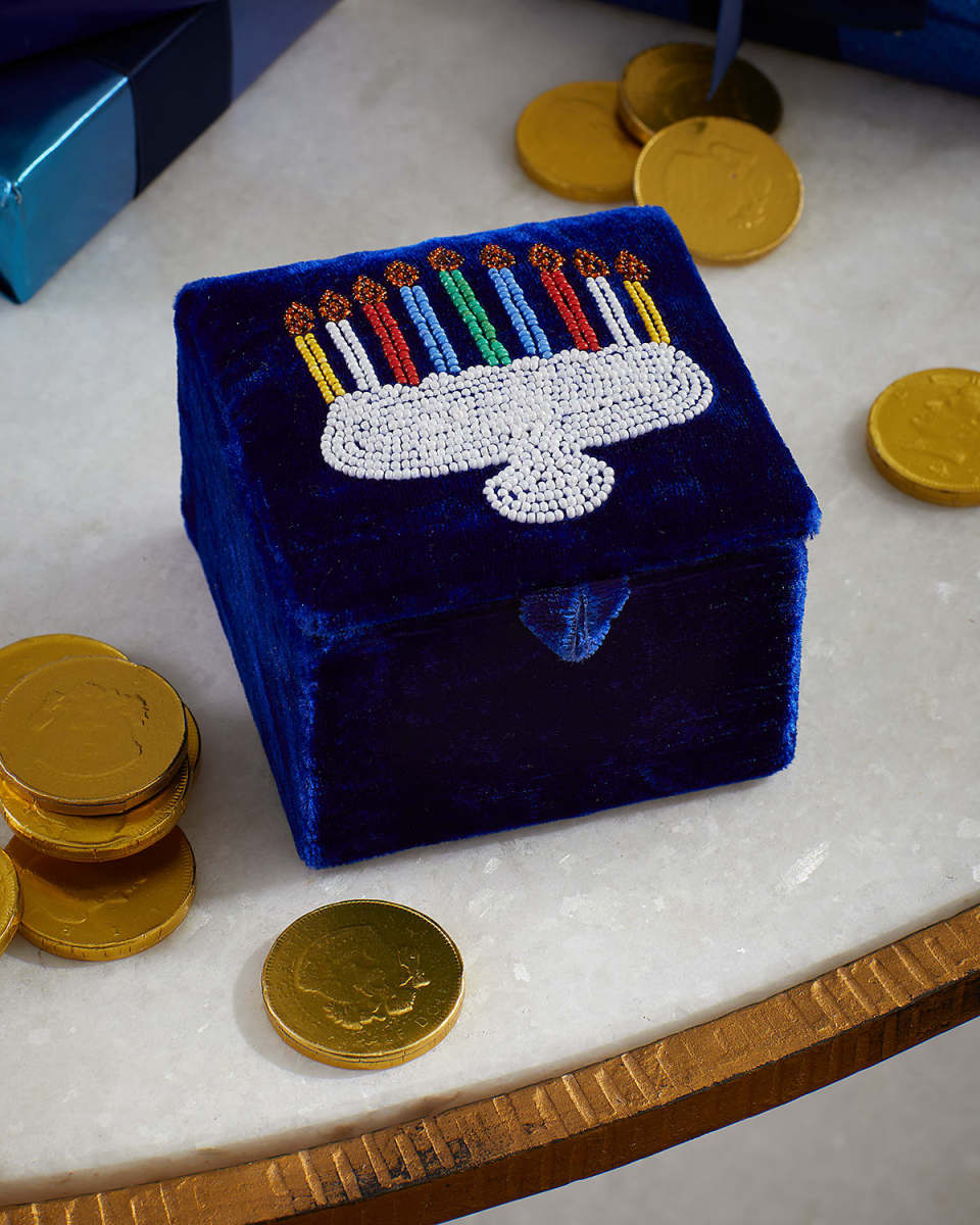 Beaded Multicolor Menorah Velvet Box