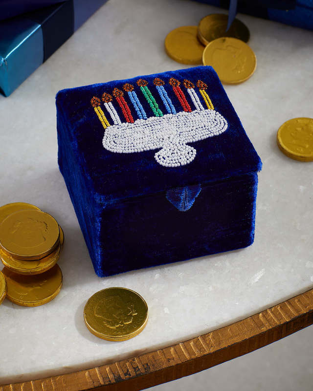 Beaded Multicolor Menorah Velvet Box