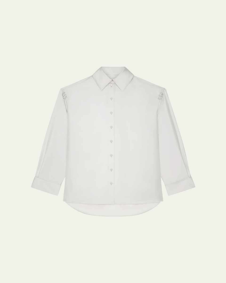 Silk Button Down Blouse with Crystal Rings