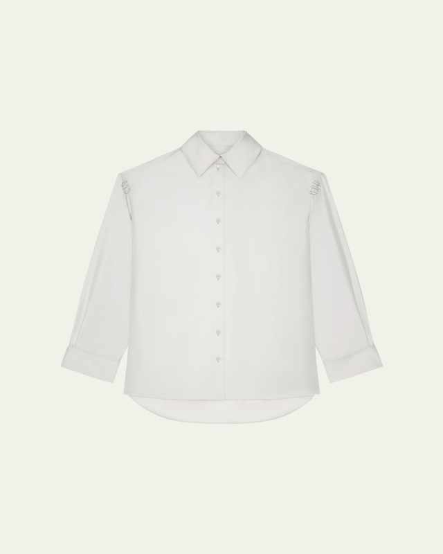 Silk Button Down Blouse with Crystal Rings