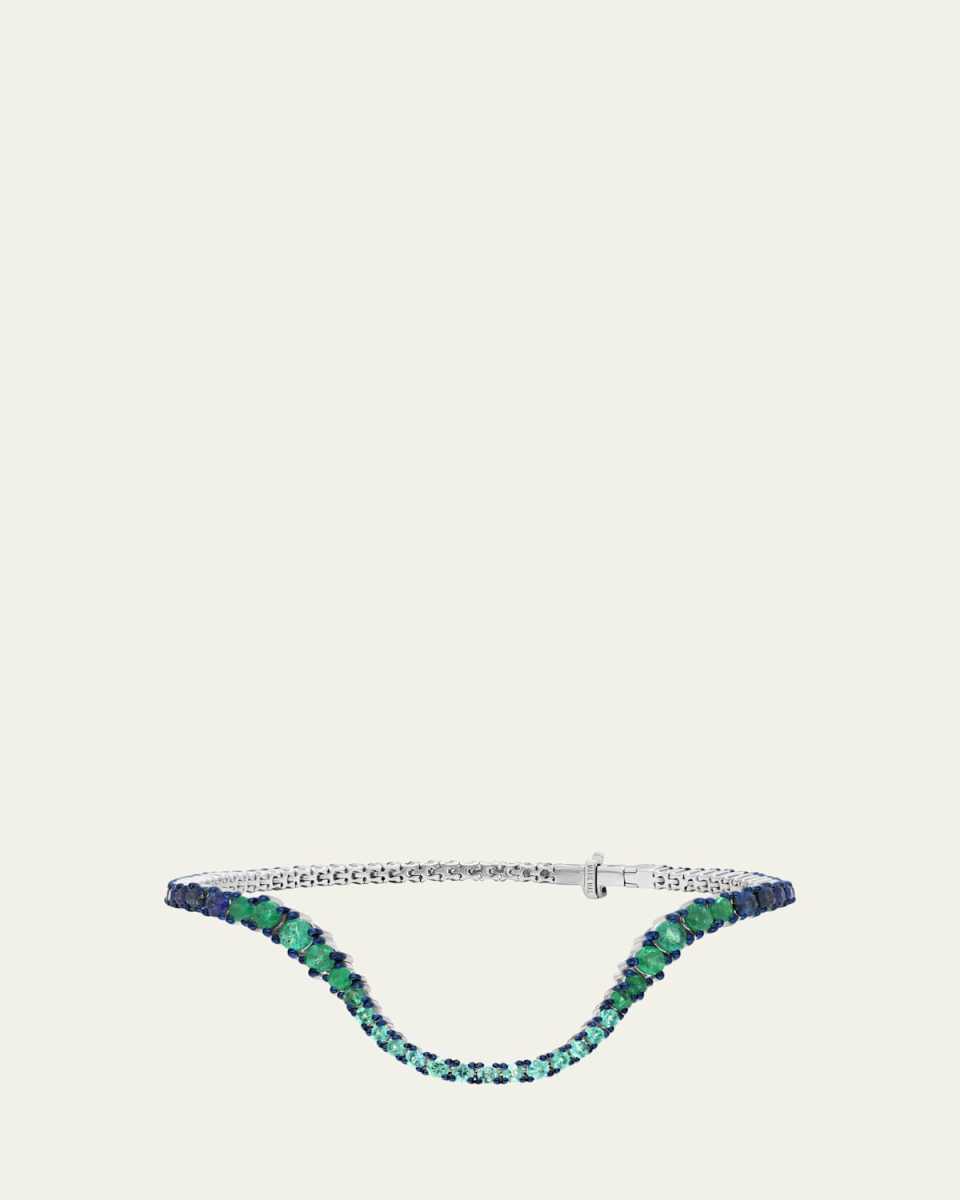 Radiant 18K White Gold Emerald and Sapphire Bracelet