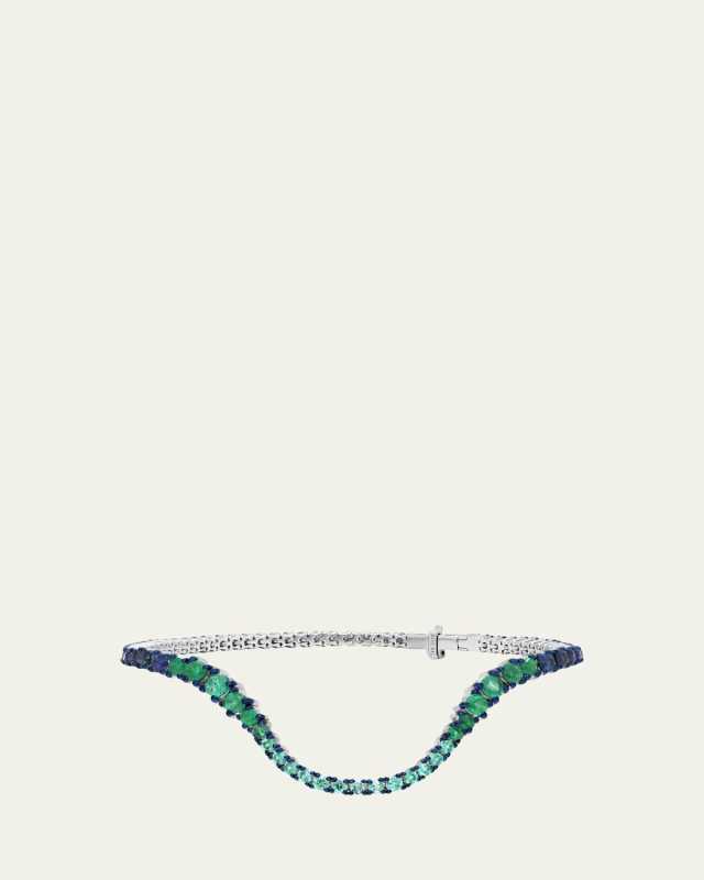 Radiant 18K White Gold Emerald and Sapphire Bracelet