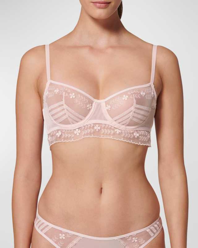 Marthe Floral-Embroidered Mesh Demi Bra