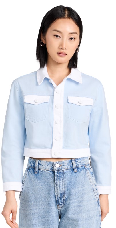 L'AGENCE Koda Colorblock Crop Jacket Ice Water/White