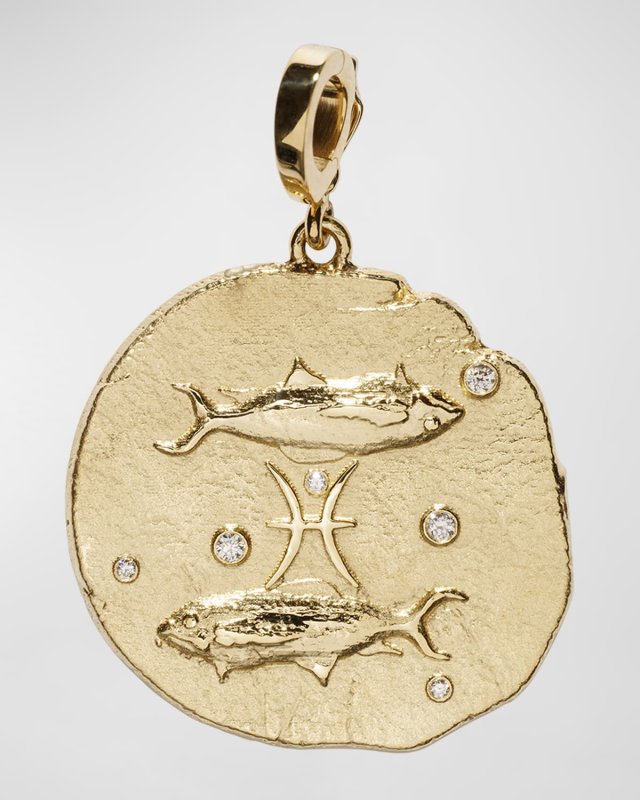 18K Yellow Gold Pisces Diamond Coin Pendant