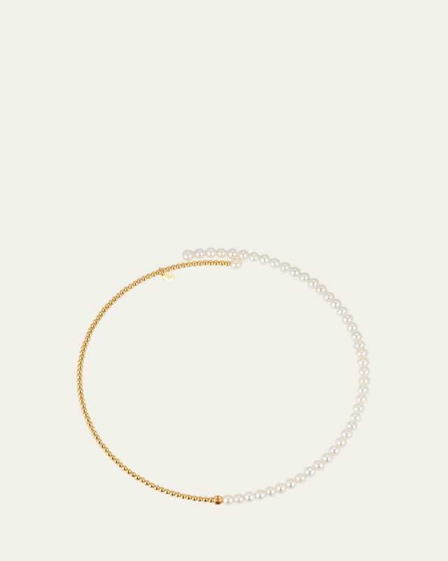Jetty Half and Half Pearl and 18K Yellow Gold Beaded Necklace