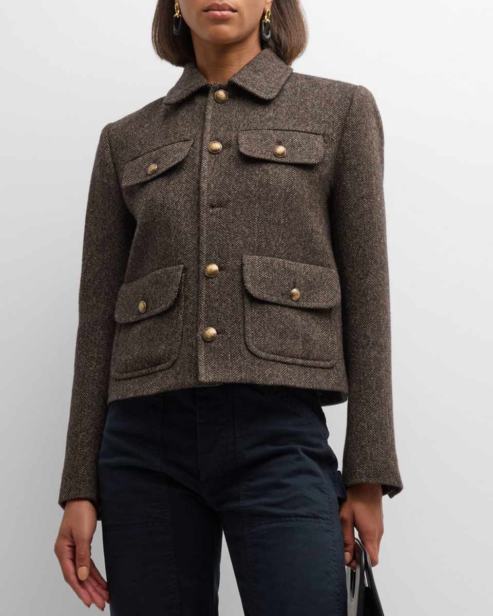 Paola 4-Pocket Herringbone Short Jacket