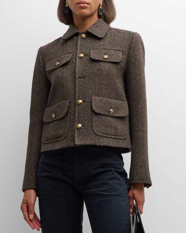 Paola 4-Pocket Herringbone Short Jacket
