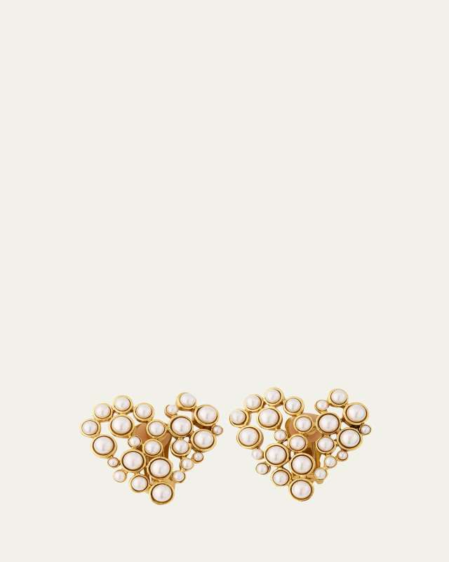 Crystal Pearl Heart Clip-On Earrings