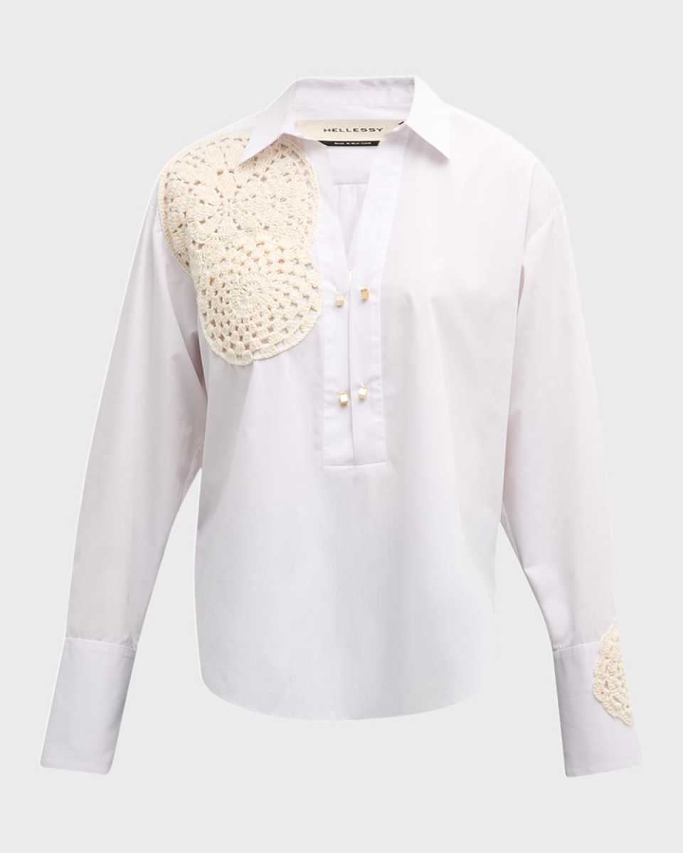 Myles Crochet-Knit Poplin Collared shirt