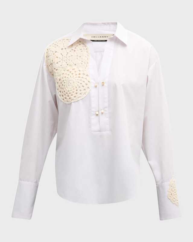 Myles Crochet-Knit Poplin Collared shirt