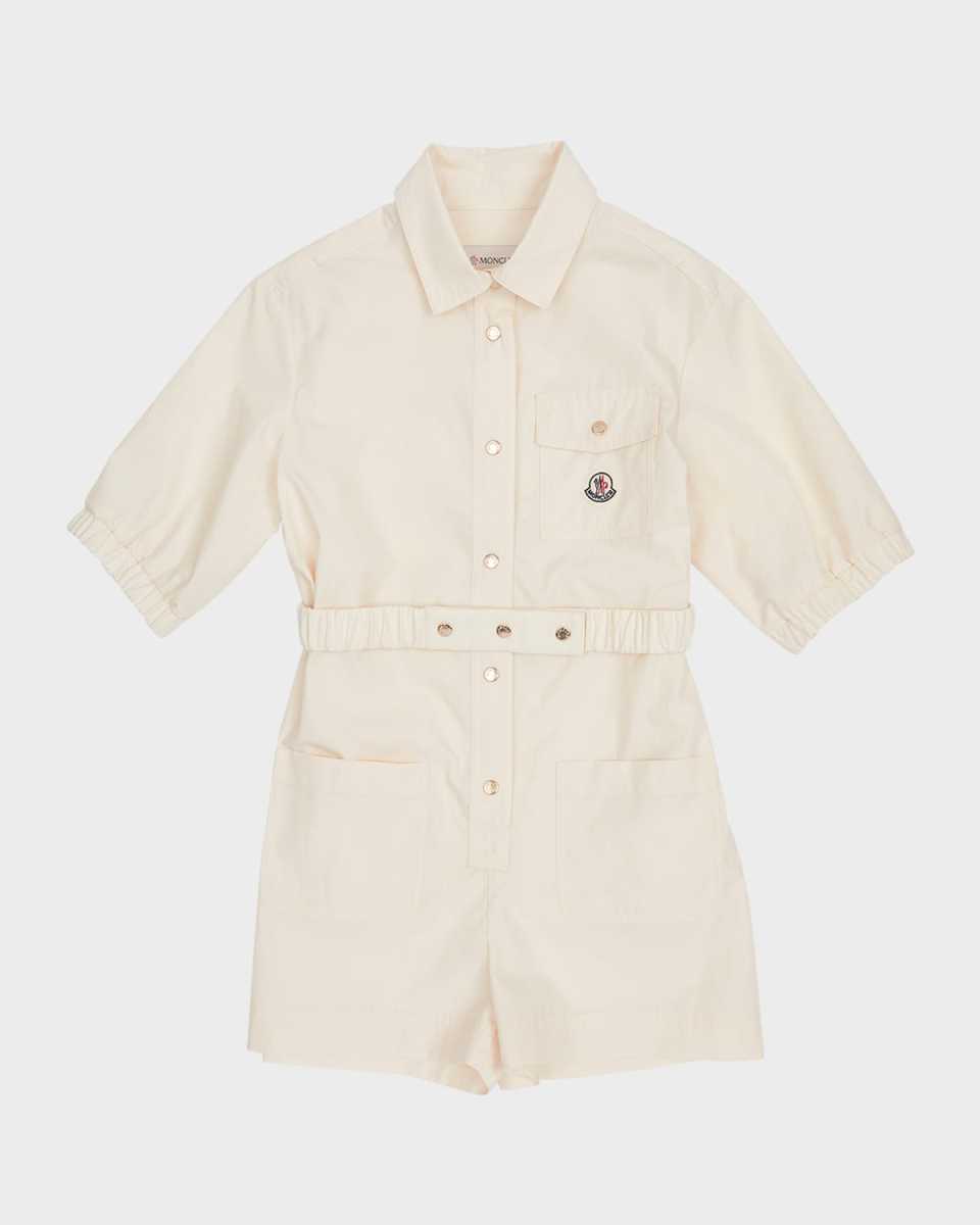 Girl's Cotton Poplin Collared Romper, Size 4-