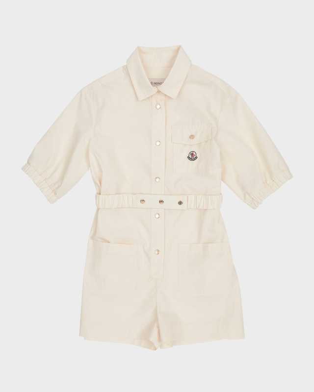 Girl's Cotton Poplin Collared Romper, Size 4-