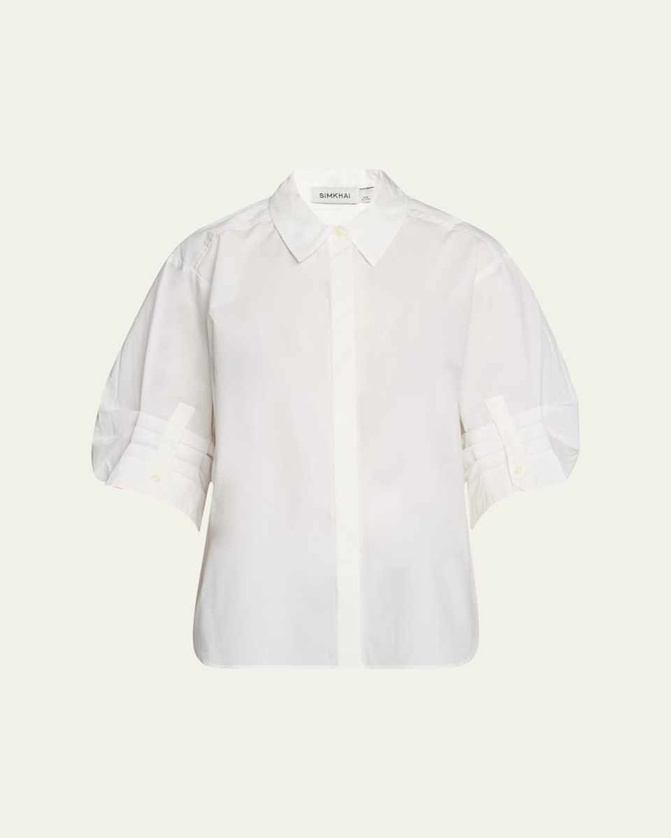 Gemma 3/4-Sleeve Poplin Button-Front Shirt