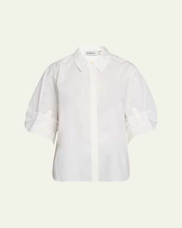 Gemma 3/4-Sleeve Poplin Button-Front Shirt
