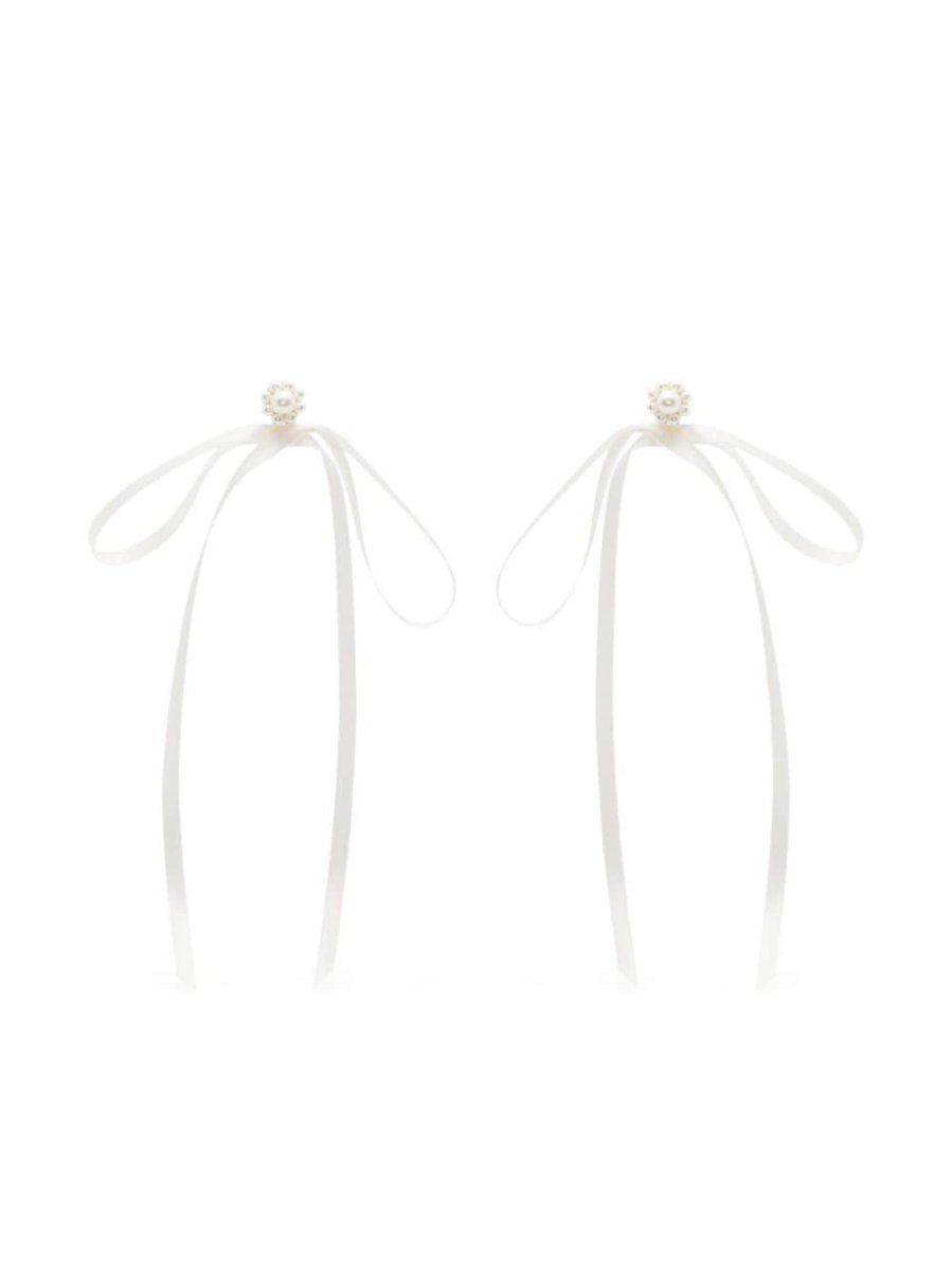 pearl-embellished ribbon bow earrings