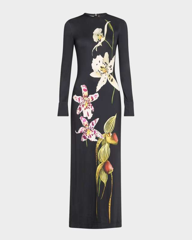 Large Orchid Body-Con Maxi Jersey Dress