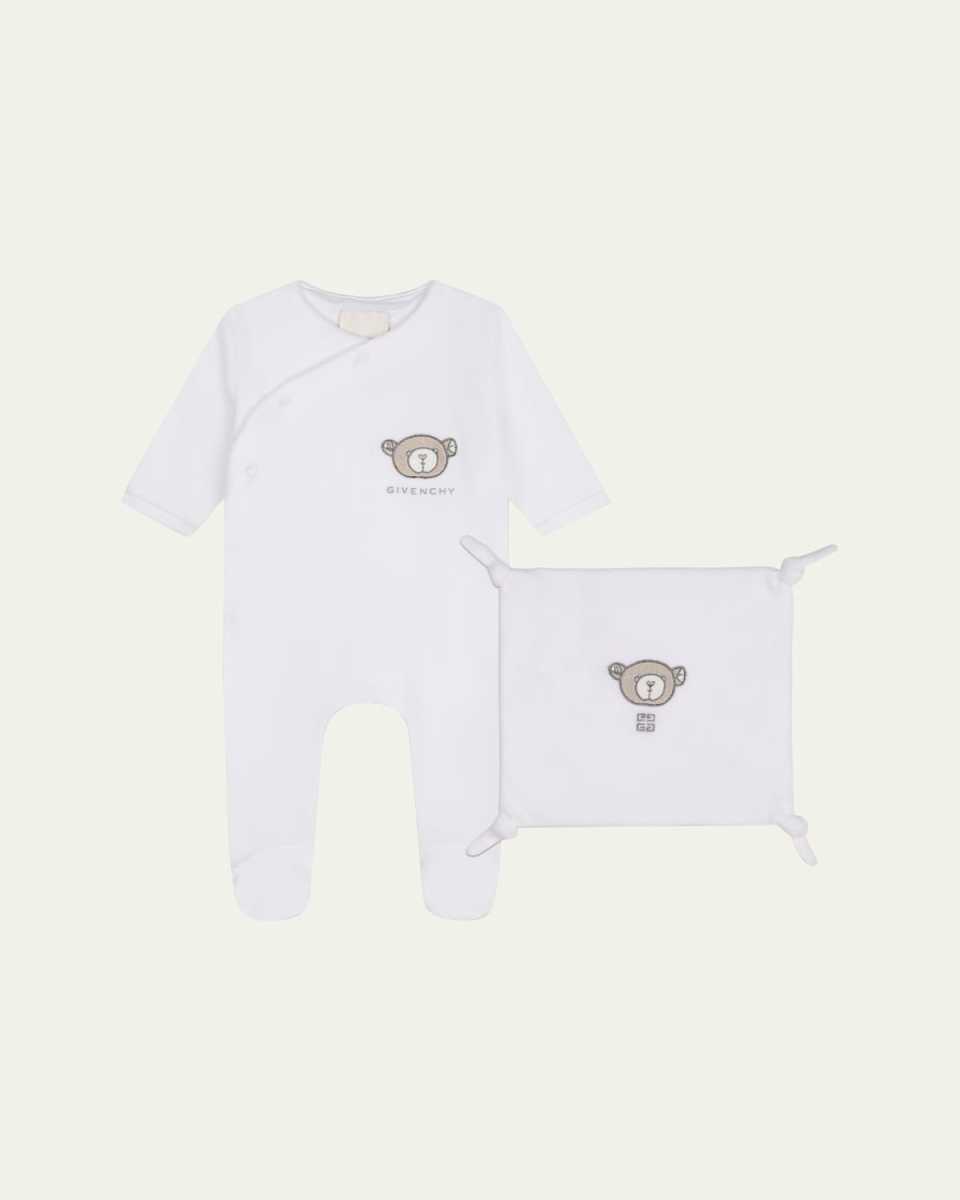 Kid's Embroidered Logo-Print Two-Piece Footie Set, Size Newborn-6