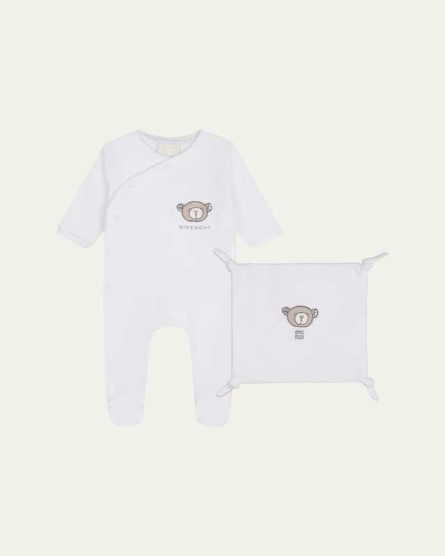 Kid's Embroidered Logo-Print Two-Piece Footie Set, Size Newborn-6