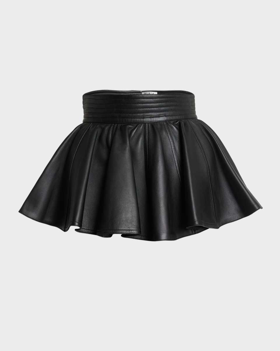 Flared Leather Belt Skirt