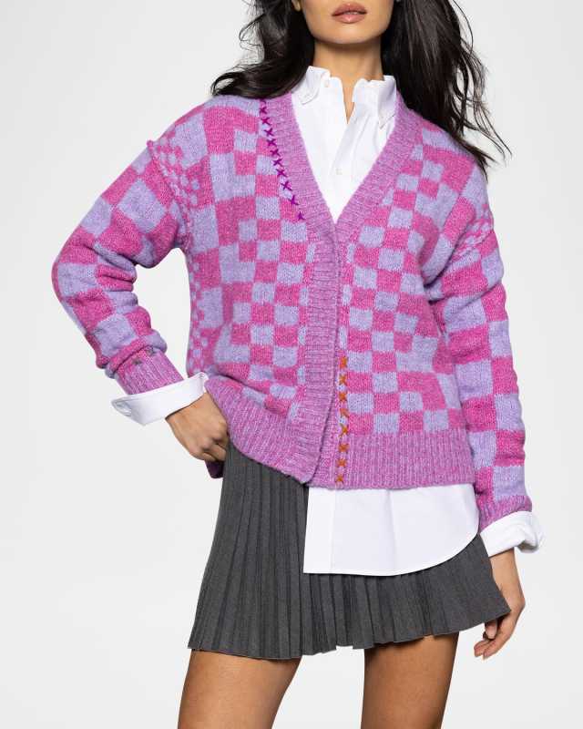 Check Me Out Oversized Checkerboard Cardigan