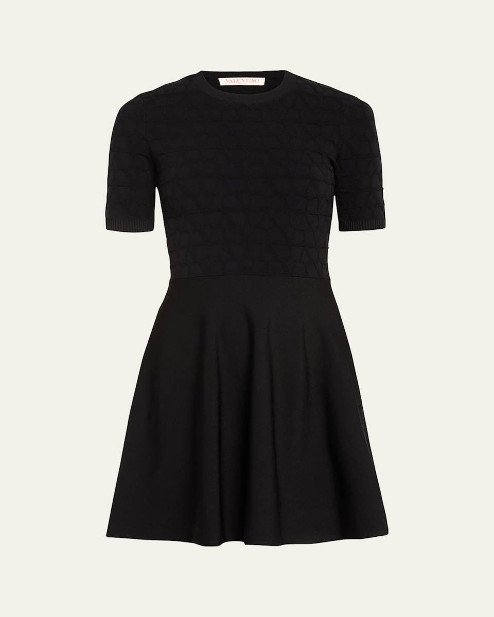 V Logo Knit Short Sleeve Mini Dress