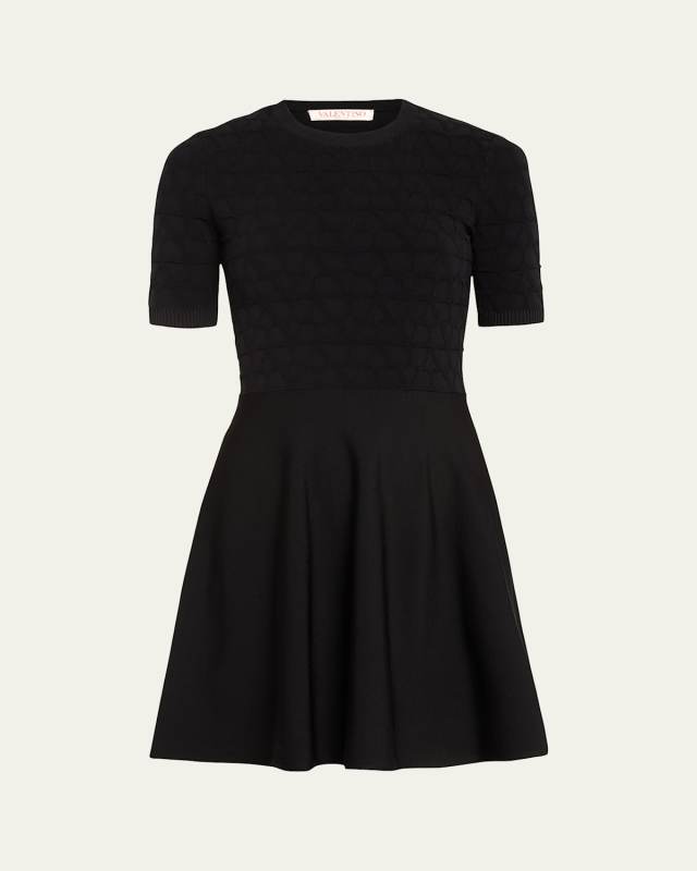 V Logo Knit Short Sleeve Mini Dress