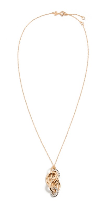 Tory Burch Miller Pave Interlocking Pendant Necklace Tory Gold/Crystal
