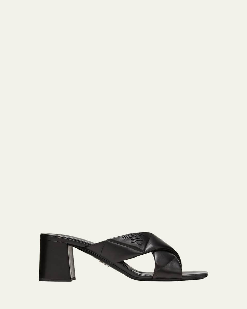 Quilted Lambskin Crisscross Slide Sandals
