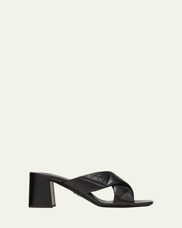 Quilted Lambskin Crisscross Slide Sandals