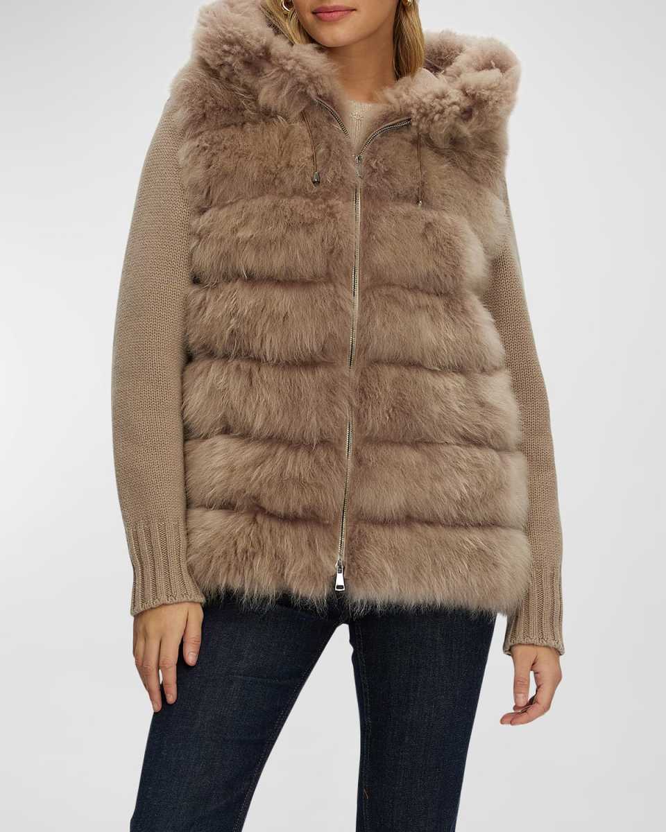 Cashmere Goat Shearling Parka With Cashmere Cable-Knit