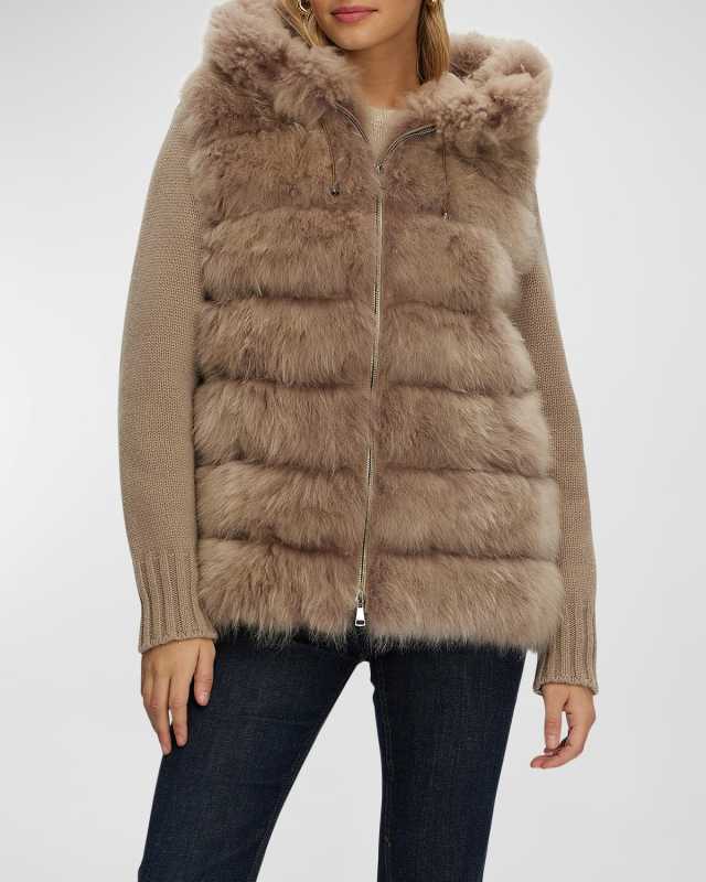 Cashmere Goat Shearling Parka With Cashmere Cable-Knit
