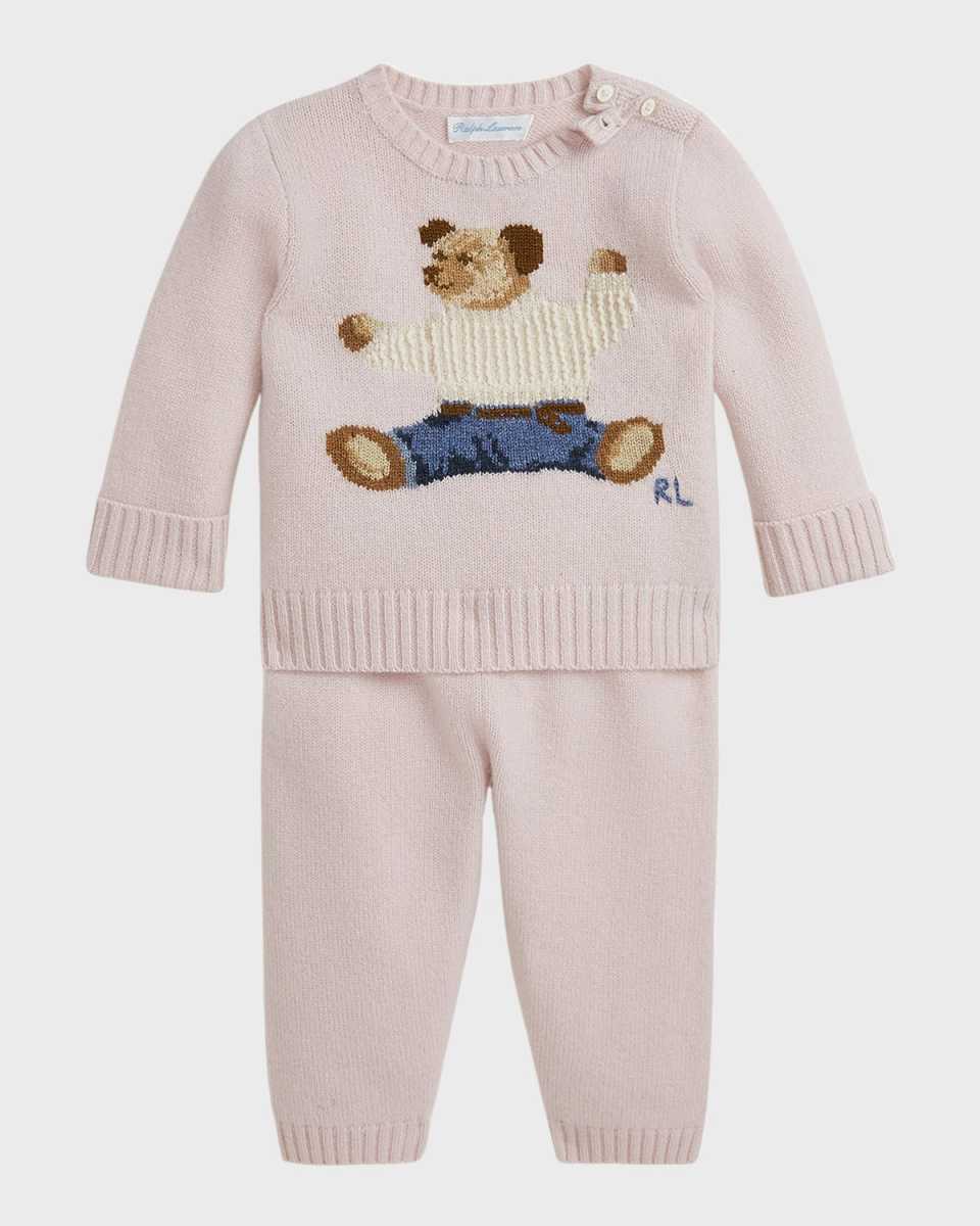 Girl's Two-Piece Polo Bear Intarsia Cashmere Set, Size 3