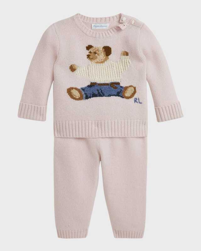 Girl's Two-Piece Polo Bear Intarsia Cashmere Set, Size 3