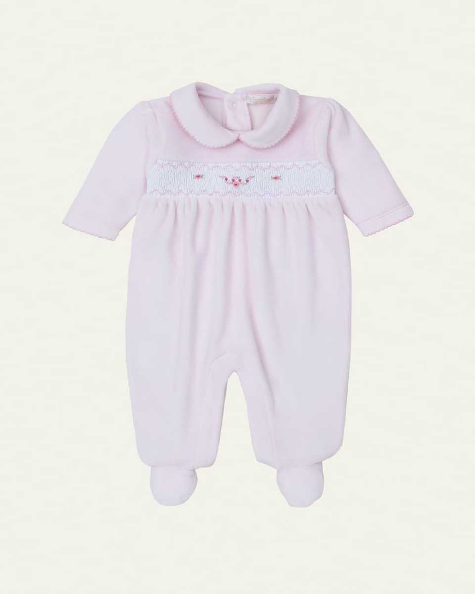 Girl's Fall Medley 24 Hand Smocked Velour Footie, Size Newborn-9