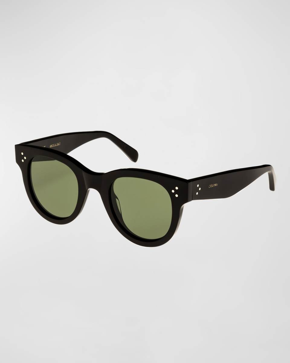 Studded Acetate Sunglasses w/ Mineral Lenses, Black