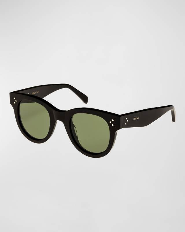 Studded Acetate Sunglasses w/ Mineral Lenses, Black