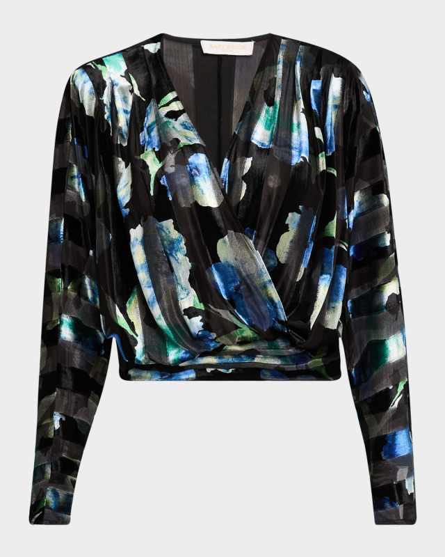 Orson Floral Stripe Velvet Long-Sleeve Blous