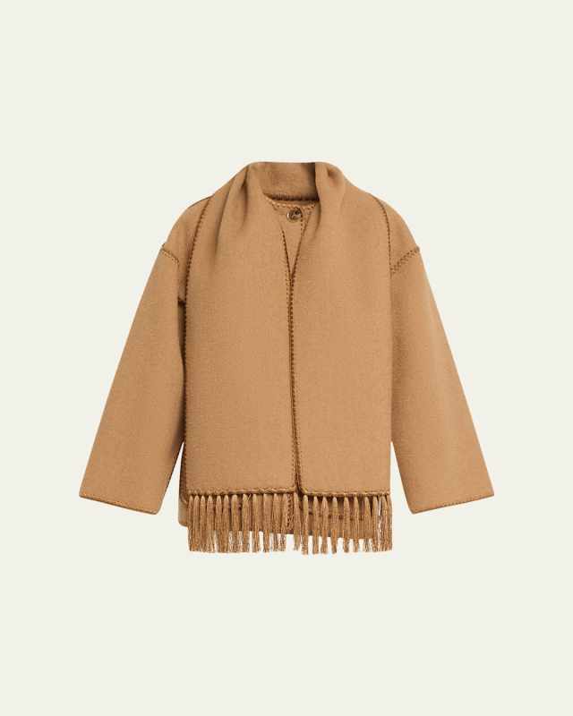 Fringe Embroidered Scarf Wool Jacket