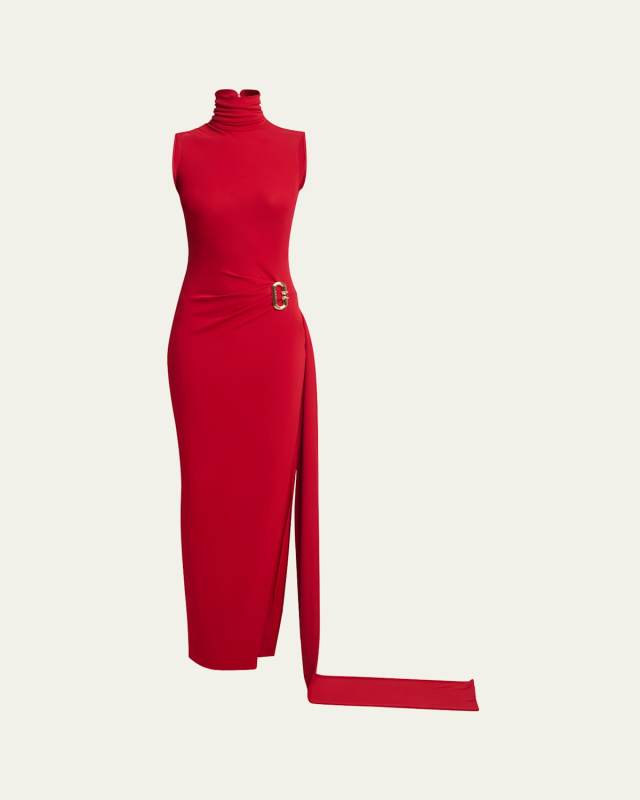 Ruched Column Dress with Side Sash