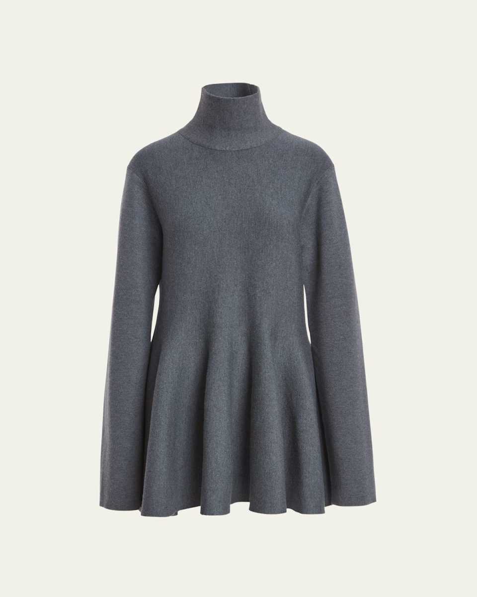 Clarice Fit-Flare Mini Flounce Turtleneck Dress