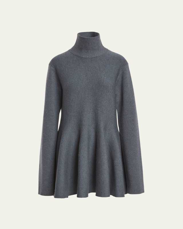 Clarice Fit-Flare Mini Flounce Turtleneck Dress