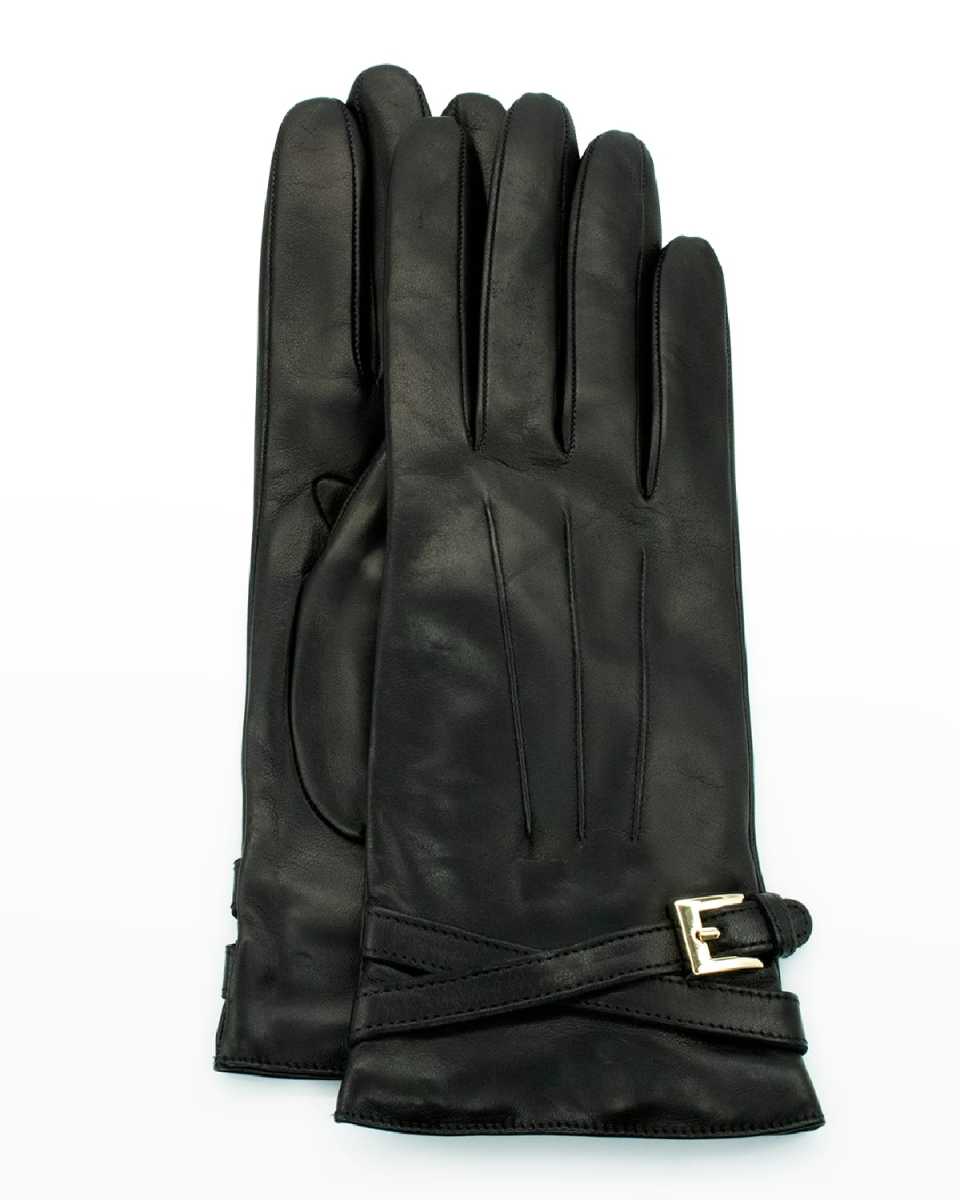 Cashmere-Lined Napa Crisscross Belt Gloves