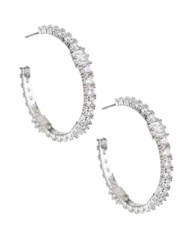 Cubic Zirconia Channel-Set Hoop Earrings
