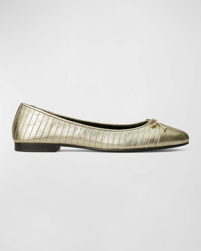 Quilted Metallic Bow Ballerina Flats