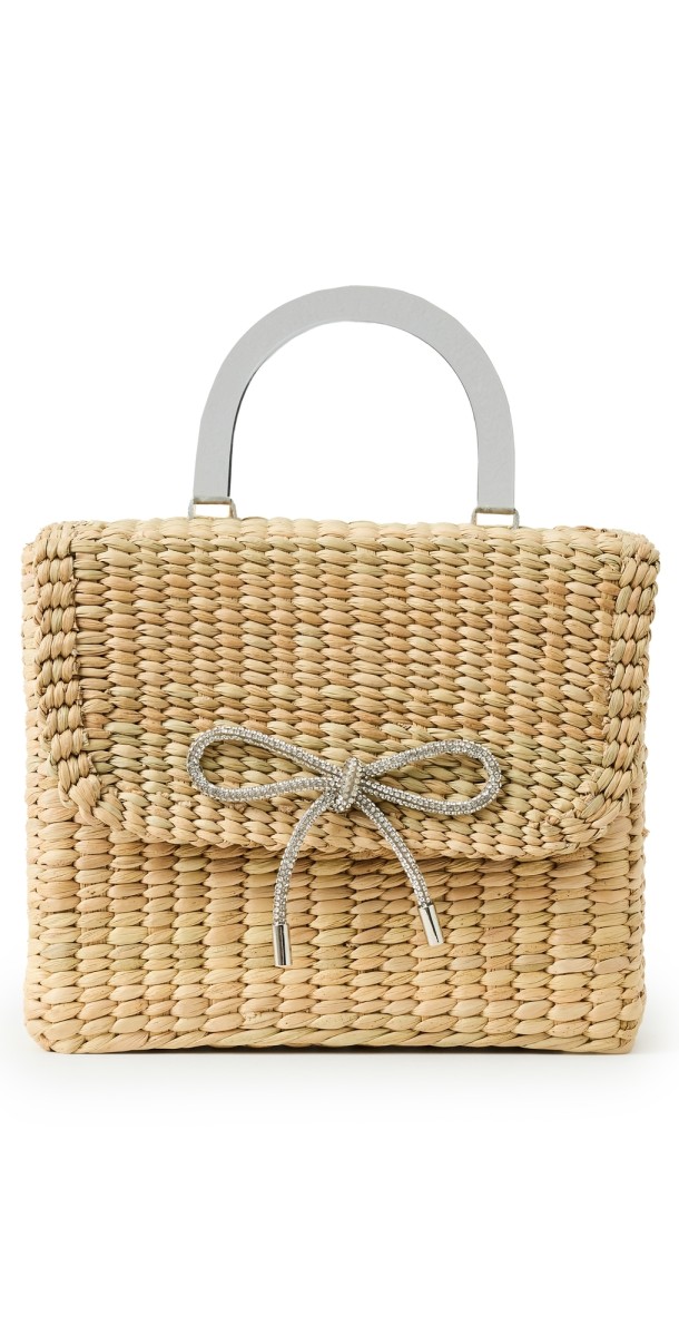 Poolside Bags Handheld Box Bag with Crystal Bow Natural