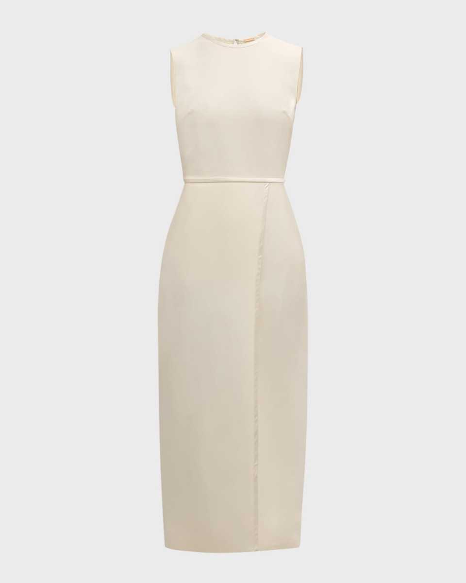 Sleeveless Silk-Wool Wrap Midi Dress