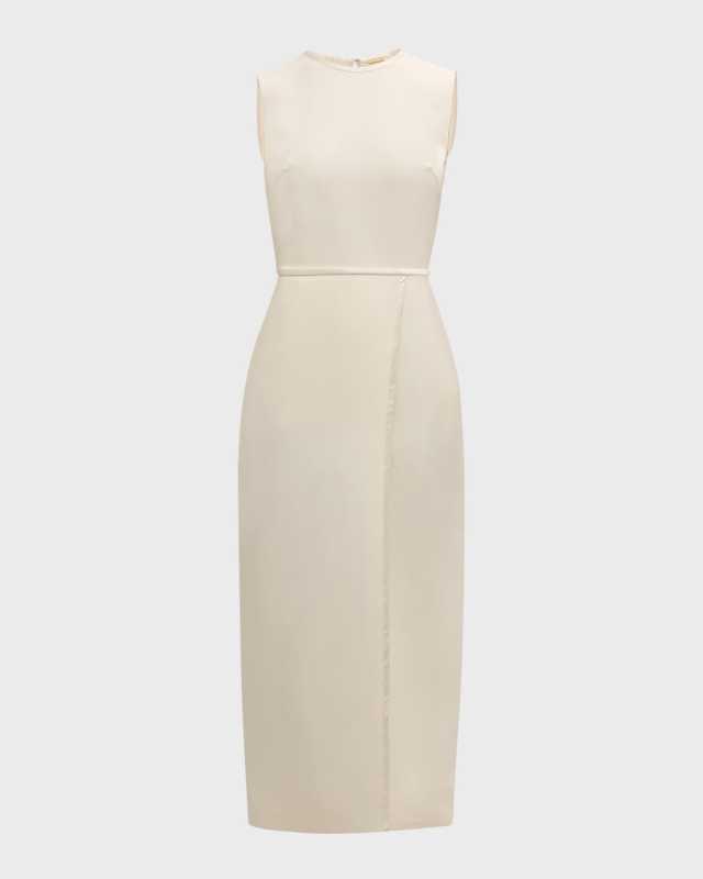 Sleeveless Silk-Wool Wrap Midi Dress