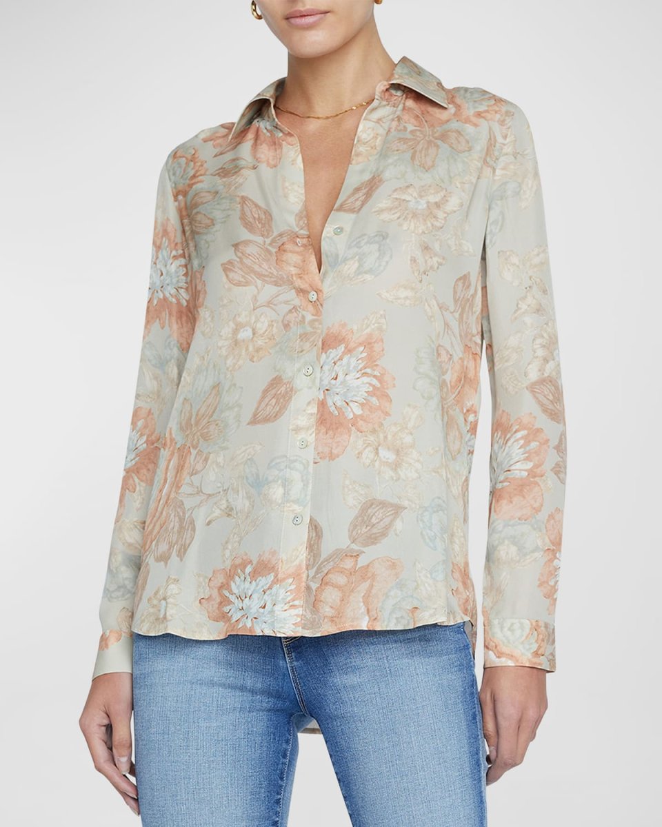 Nina Soft Pastel Vintage Floral Silk Blous
