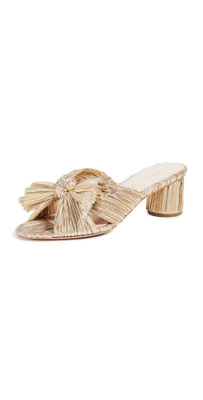 Loeffler Randall Emilia Pleated Bow Sandals Gold